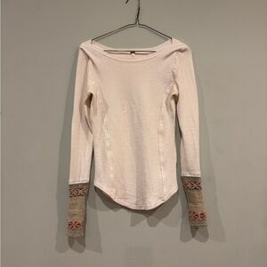 Free People Cream Long Sleeve Top with Patterned Cuffs